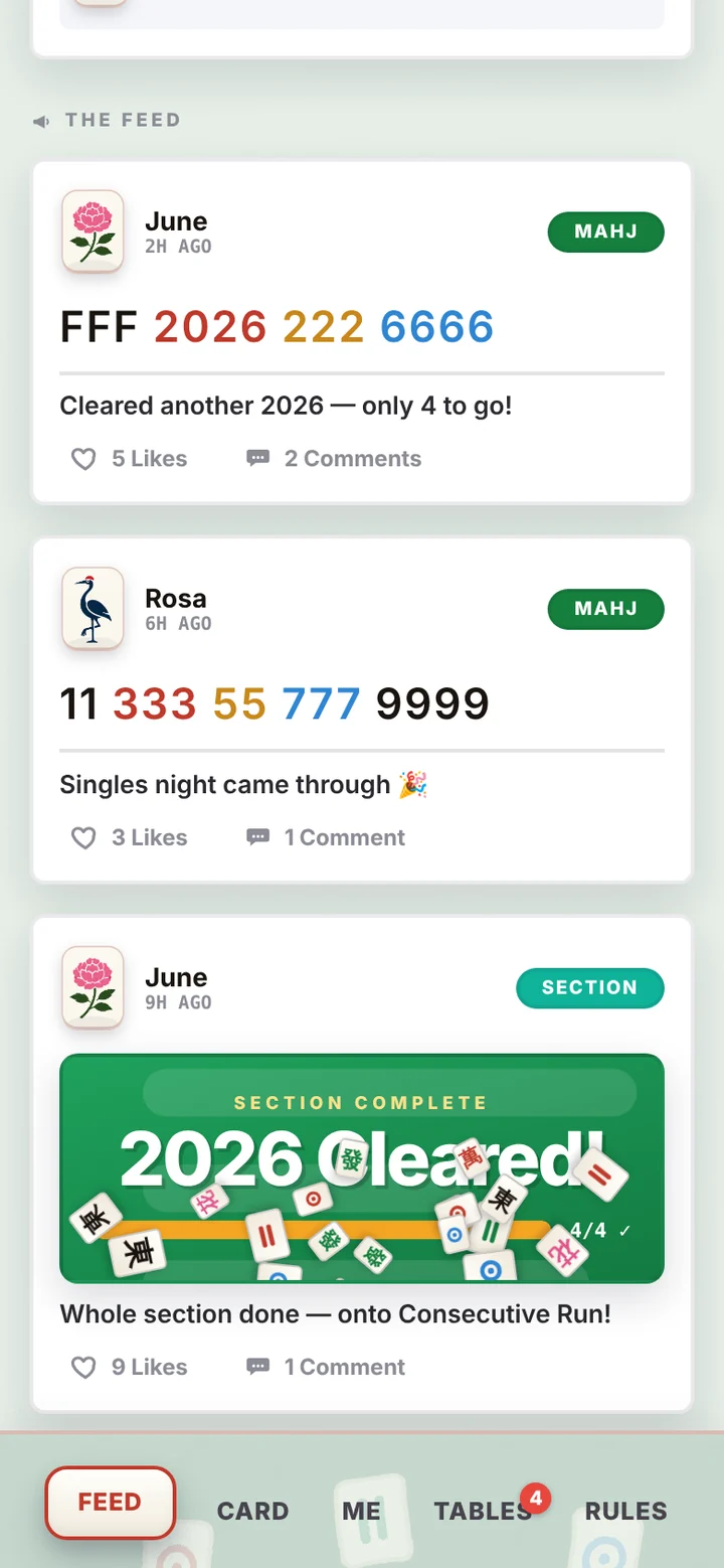 Club Mahj feed on a phone