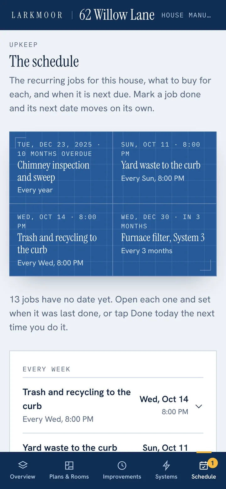 House Manual schedule on a phone