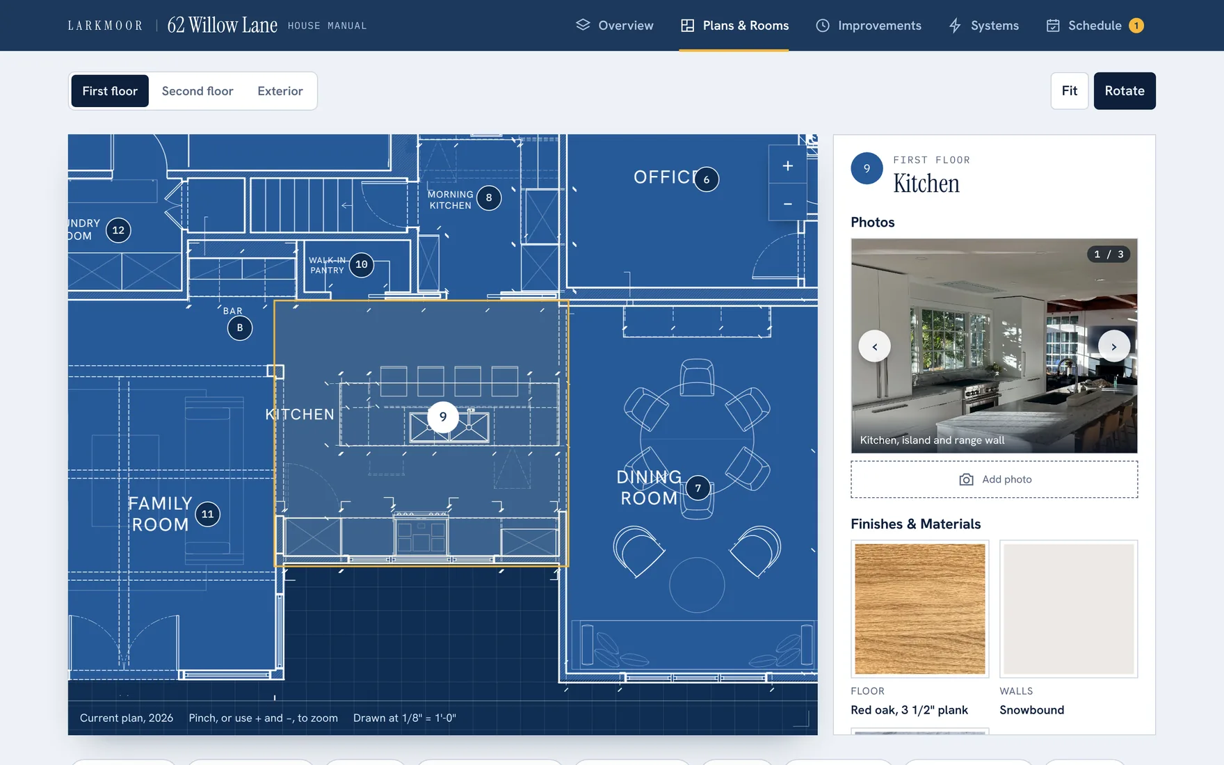 Floor plan with a room record open