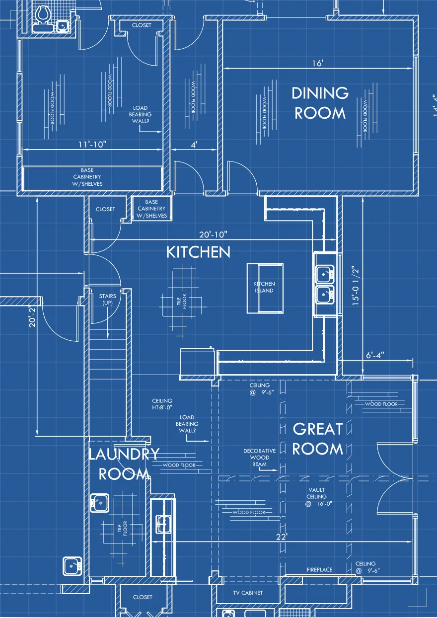 Kitchen wing floor plan as drawn in 2024