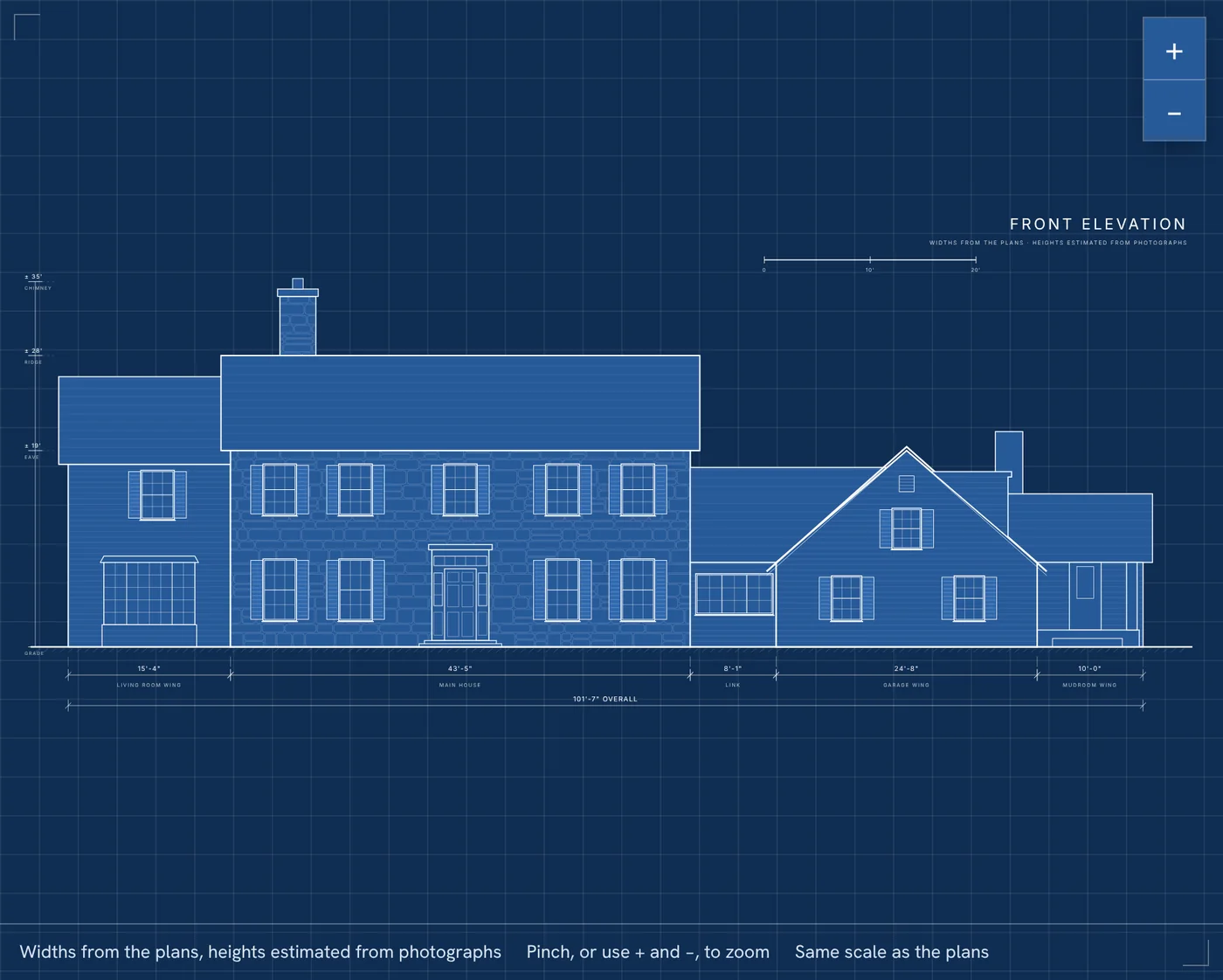 Front elevation drawing with dimensions