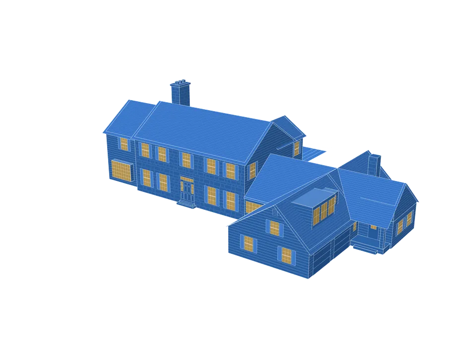 3D model of a two-story house. Scrolling down the page lifts the roof off and opens the two floors.