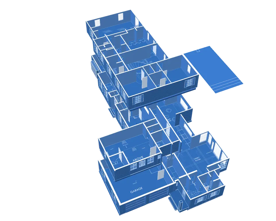 3D dollhouse rendering of a home